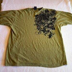 Y2K Kani Gold Mens Green Graphic Print Short Sleeve T-Shirt Size L Cross Wings